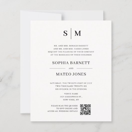 Classic Monogram Off White QR Code Wedding (Voorkant)