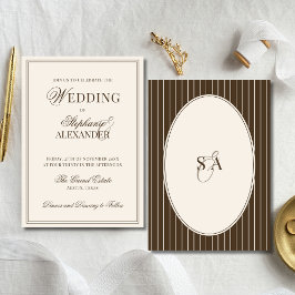 Classic Monogram Old Money Brown & Ivory Wedding Kaart