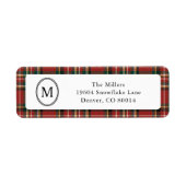 Classic Monogram Red Plaid Christmas Address Etiket (Voorkant)