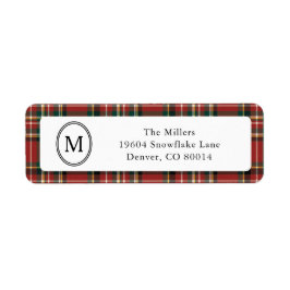 Classic Monogram Red Plaid Christmas Address Etiket