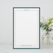 Classic Monogram Smoke Green Border Stationery Briefpapier (Staand voorkant)