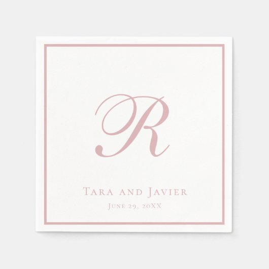 Classic Monogram Stoffig Roos Roze Elegant Bruilof Servet (Voorkant)