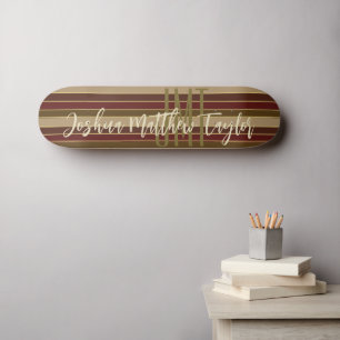 CLASSIC MONOGRAM STRIPE LINE PATTERN RED BROWN PERSOONLIJK SKATEBOARD