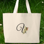 Classic monogram U red white flower mother gift Grote Tote Bag<br><div class="desc">Looking for a Mother's Day gift that'll make her day? Check out the Classic Monogram Tote Bag! Picture Mom's happy face when she sees this sweet present. It's got the prettiest red and white watercolor flowers – so feminine and lovely! And guess what? It's all about her with her own...</div>