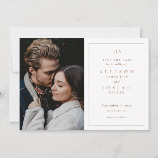 Classic Monogram Weddenfoto Save The Date (Voorkant)