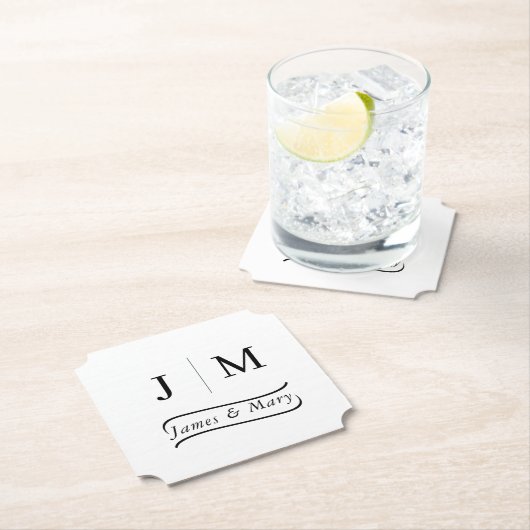 Classic Monogram Wedding Calligraphy line Kartonnen Onderzetters (Insitu)