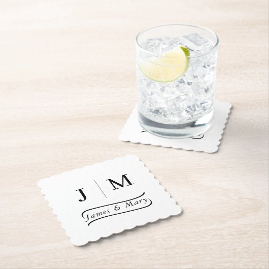 Classic Monogram Wedding Calligraphy line Kartonnen Onderzetters (Insitu)