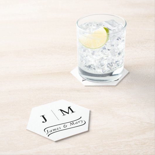 Classic Monogram Wedding Calligraphy line Kartonnen Onderzetters (Insitu)