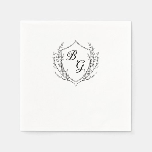 Classic monogram wedding crest black and white servet (Voorkant)