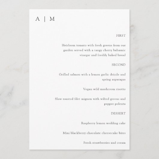 Classic Monogram White Black Script Custom Weddens Menu (Voorkant)