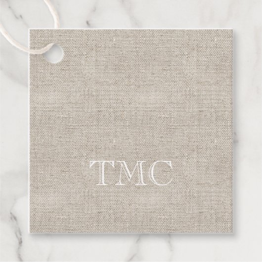 Classic Monogram witte Initialen Neutral Linen Gif Bedankjes Labels (Voorkant)