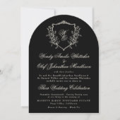 Classic Monogram Wreath Black White Arch Wedding Kaart (Voorkant)