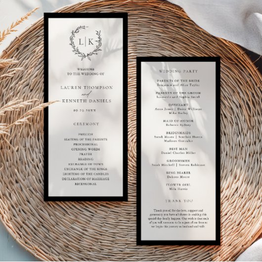 Classic Monogram Wreath Wedding Program Menu