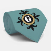 Classic Monogram zwart Fleur De Lis blauw Stropdas (Opgerold)