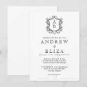 Classic Monogram Zwart-wit bruiloft Kaart (Voorkant / Achterkant)