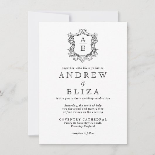 Classic Monogram Zwart-wit bruiloft Kaart (Voorkant)