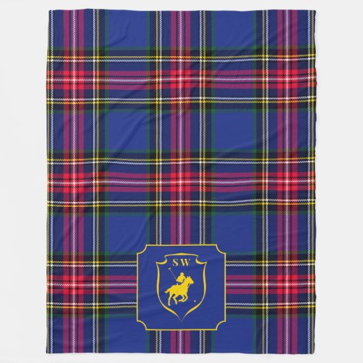 Classic Monogrammed Polo Equestrian Tartan Plaid  Fleece Deken (Voorkant)
