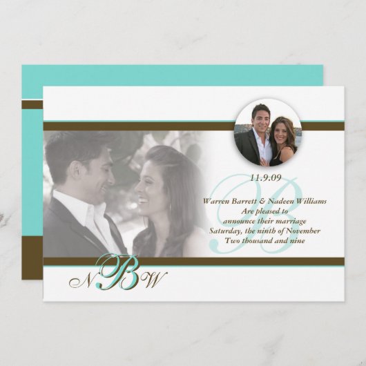 Classic Monogrammed Wedding Announding 3 Aankondiging (Voorkant / Achterkant)