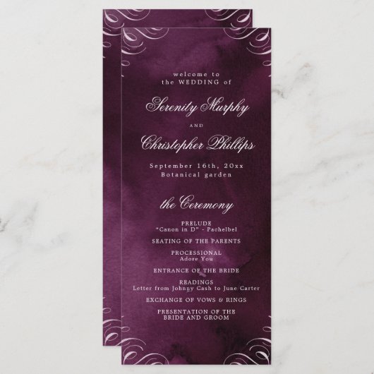 Classic Moody Masala Calligraphy Wedding Programme Menu (Voorkant / Achterkant)