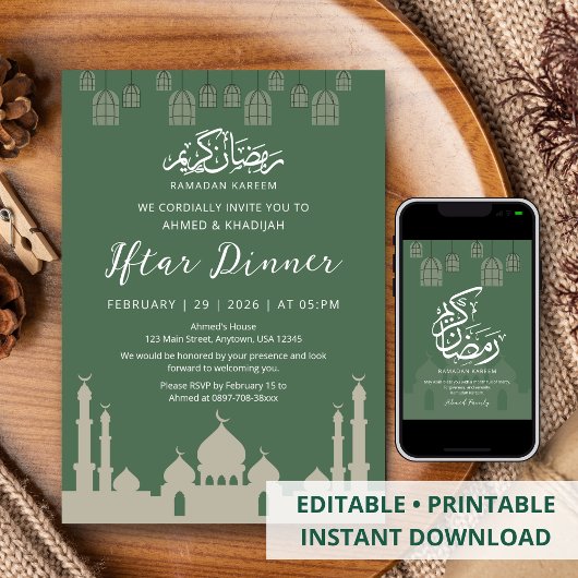 Classic Mosque Silhouette Ramadan Iftar Dinner Kaart