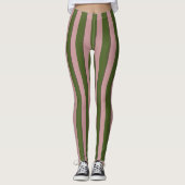 Classic Moss Green en Pink Strip Patroon Leggings (Voorkant)
