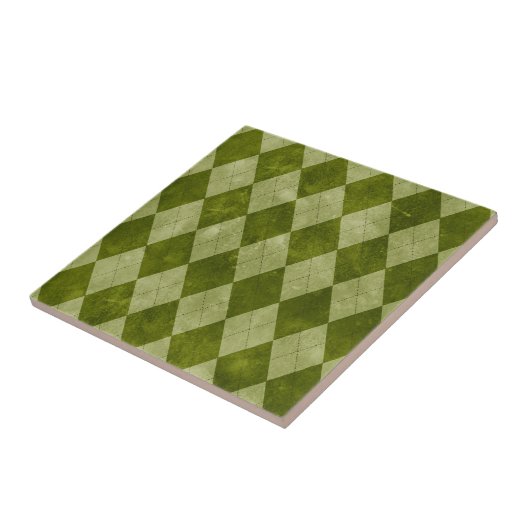 Classic Mossy Green Argyle Geometric Pattern Tegeltje (Zijkant)