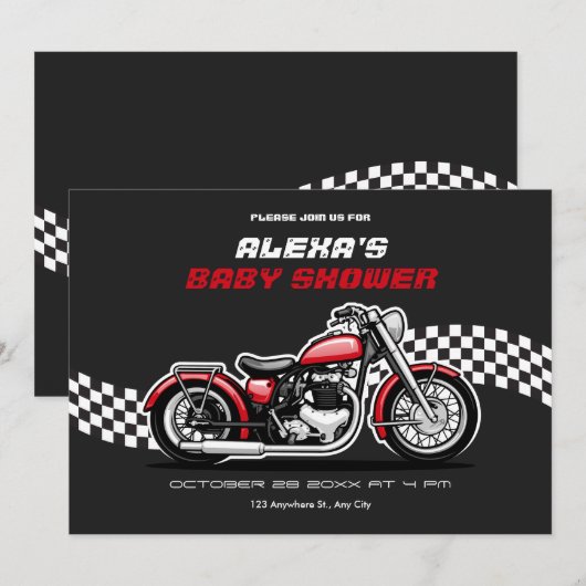 Classic motorfiets baby shower kaart (Voorkant / Achterkant)