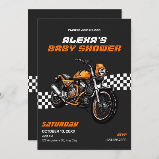 Classic motorfiets baby shower kaart (Voorkant / Achterkant)