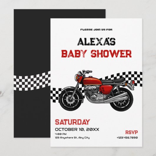 Classic motorfiets baby shower kaart (Voorkant / Achterkant)
