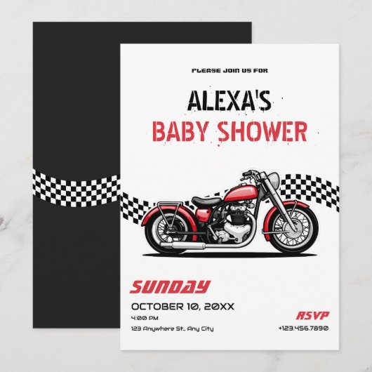 Classic motorfiets baby shower kaart (Voorkant / Achterkant)