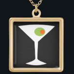 Classic Movie Martini Ketting (zwart)<br><div class="desc">Dit Classic Ketting Movie Martini heeft een zwarte achtergrond en het afbeelding van een wit silhouet van een martini-glas. Binnen in het glas is een glorieuze groene olijf met een oranje pimento. Dit is een leuk ketting voor iedereen die wil dat ze een personage waren in een klassieke film. Schudden...</div>