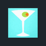 Classic Movie Martini Stretched Canvas (turquoise)<br><div class="desc">Dit Classic Movie Martini Stretched Canvas kenmerkt een turquoise achtergrond en het afbeelding van een wit silhouet van een martini glas. Binnen in het glas is een glorieuze groene olijf met een oranje pimento. Dit is een leuk stuk wandkunst voor iedereen die wil dat ze een personage waren in een...</div>