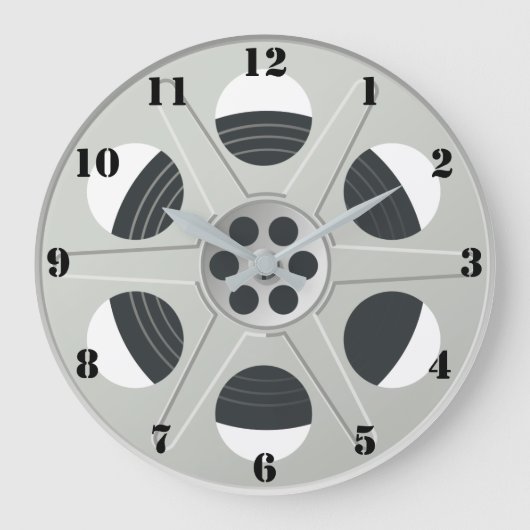 CLASSIC MOVIE REEL (MET ZWARTE NUMERALS) GROTE KLOK (Voorkant)