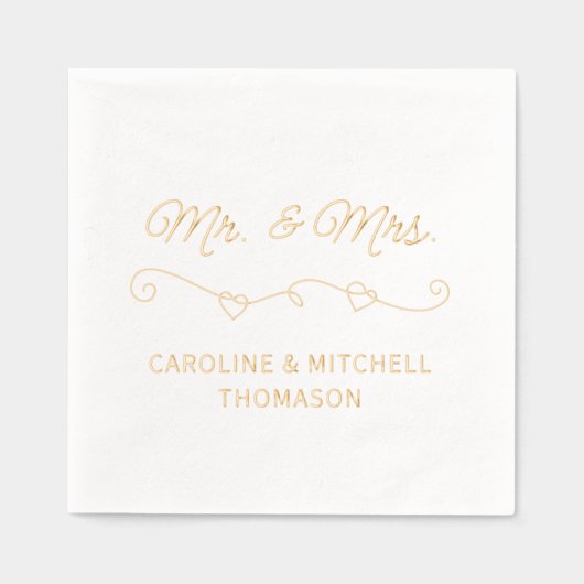 Classic Mr en Mrs Wedding Day Date Roos Gold Folie Servetten (Voorkant)