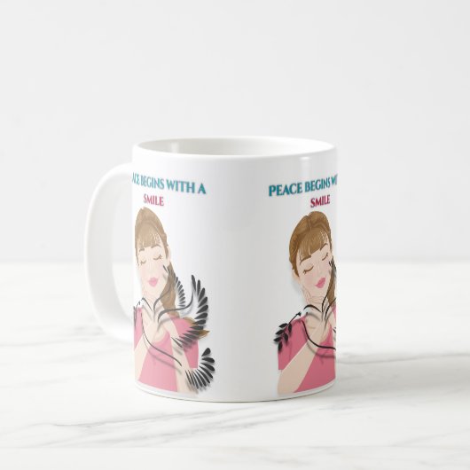 Classic Mug, 11 oz Peace Begins with a Smile Mug – Koffiemok (Voorkant links)