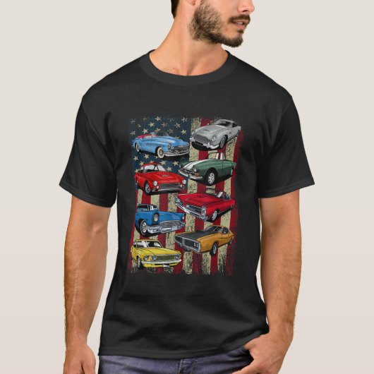 Classic Muscle Car Retro Amerikaans Flag Pat T-shirt (Voorkant)