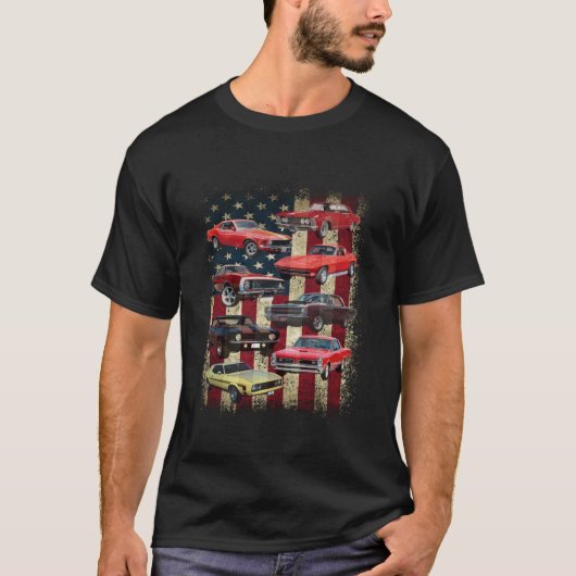 Classic Muscle Car Retro Amerikaans Flag Pat T-shirt (Voorkant)