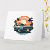 Classic Muscle Car Retro Stijl Kaart (Gele Bloem)
