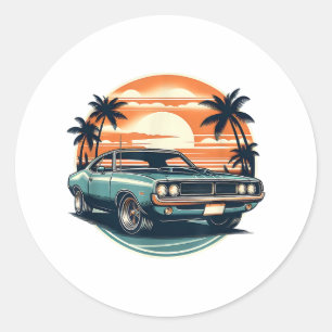 Classic Muscle Car Retro  Stijl Ronde Sticker