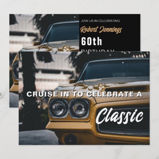 Classic Muscle Car Verjaardag Uitnodiging (Voorkant / Achterkant)