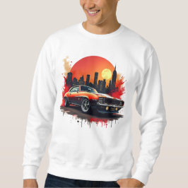 Classic Muscle Car with Bold Urban Skyline Design Trui