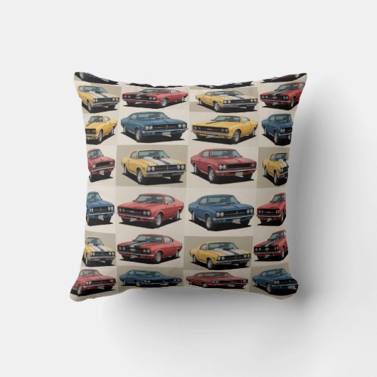 Classic Muscle Cars Grid Pattern Kussen (Achterkant)