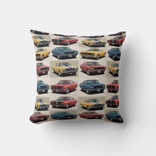 Classic Muscle Cars Grid Pattern Kussen (Voorkant)