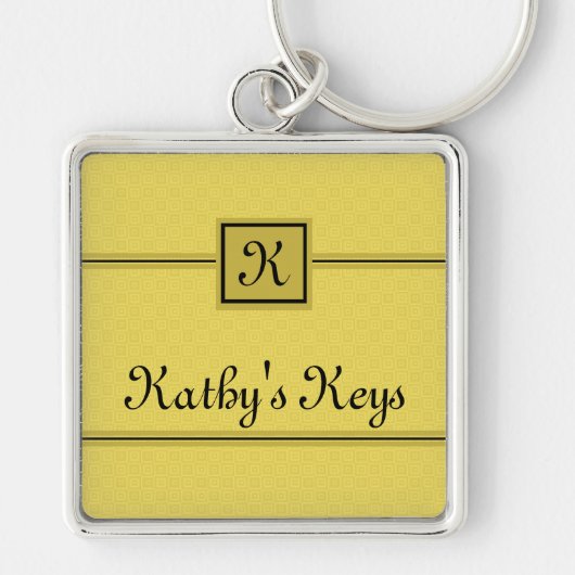 Classic Mustard Yellow en Black Monogram Sleutelha Sleutelhanger (Voorkant)