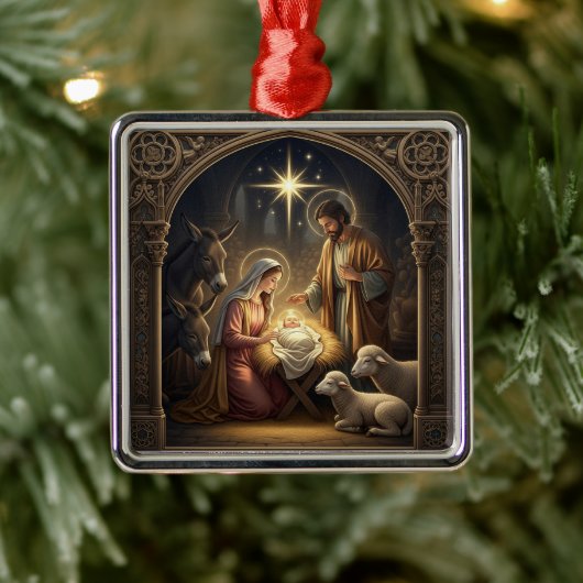 Classic Nativity Scene Christmas Metalen Ornament (Boom)
