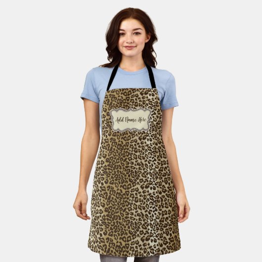 Classic Natural Leopard Pattern Aangepast met naam Schort (Gedragen)