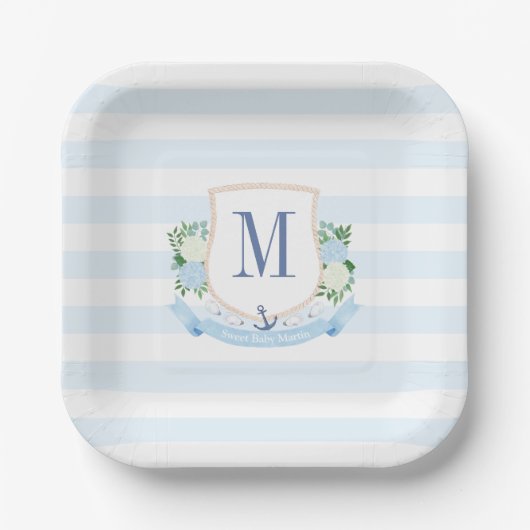 Classic Nautical Monogram Boy Baby shower Party Papieren Bordje (Voorkant)