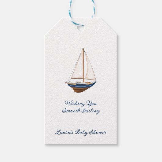 Classic nautische zeilboot Aangepast Baby shower Cadeaulabel (Voorkant)