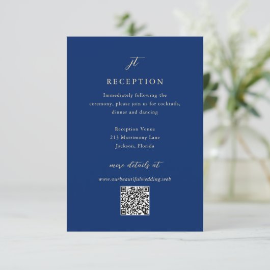 Classic Navy and Cream Elegant QR Code Wedding Informatiekaartje (Staand voorkant)