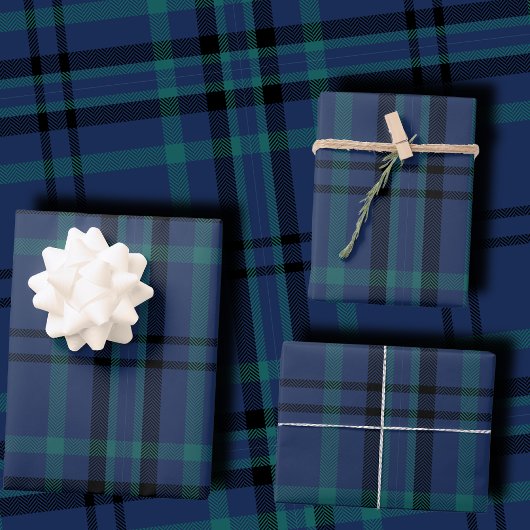 Classic Navy and Green Tartan Christmas Inpakpapier Vel